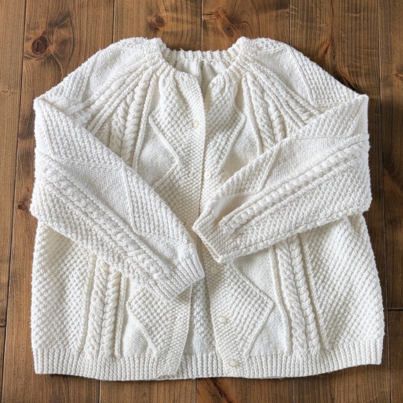 Sweaters - Hand knit Classic Cable Knit Women’s Sweater Cardigan - White
